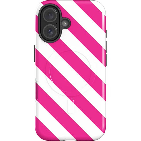 Pink and White Geometric Stripes iPhone 16 Magsafe Impact Case